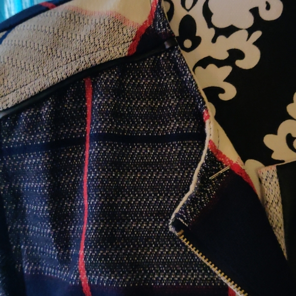 A red navy blue and cream plaid wool-like jacket - Picture 2 of 2